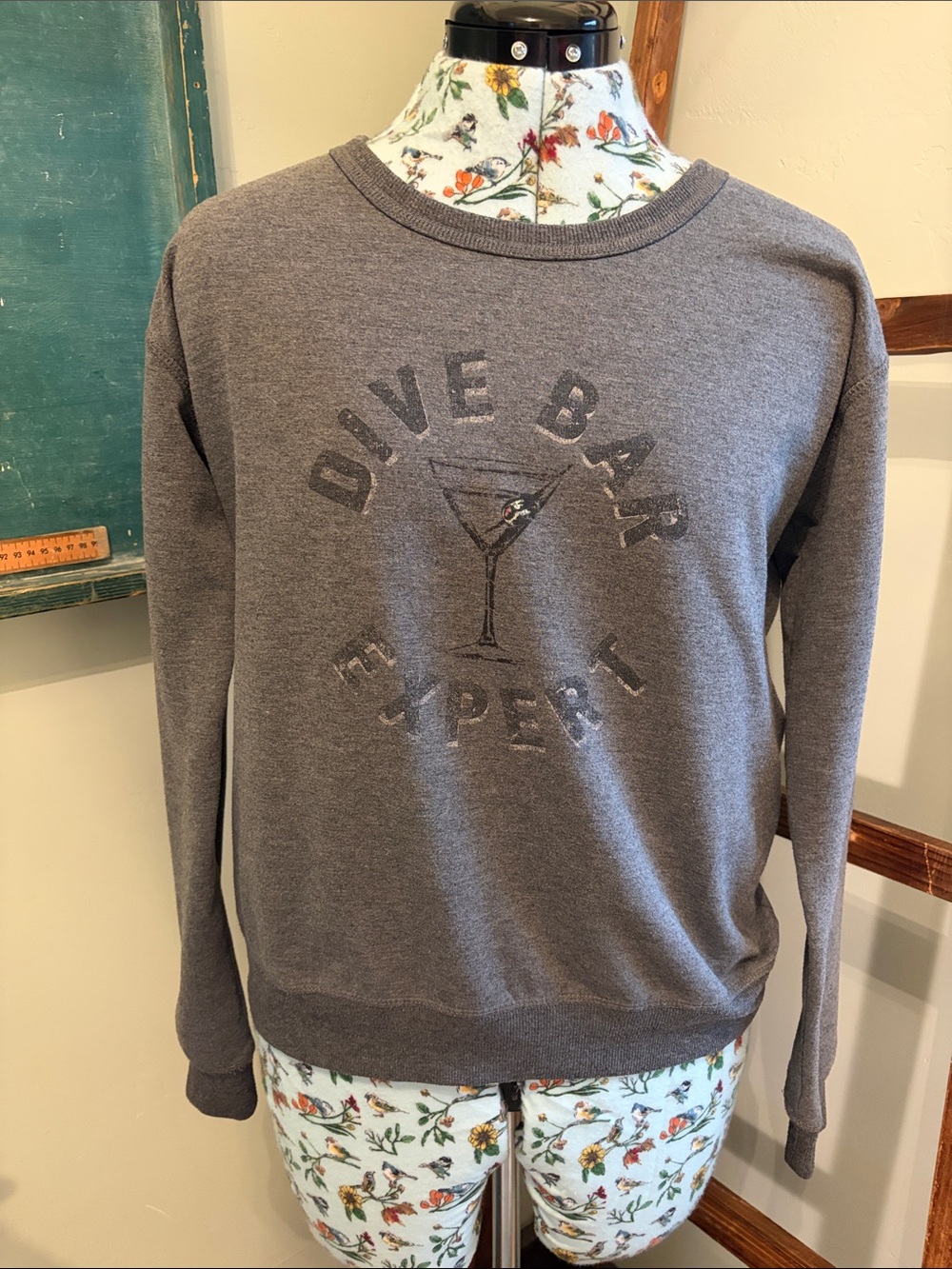Idyllwind Gray Crewneck Sweater with 'Dive Bar Expert' Graphic